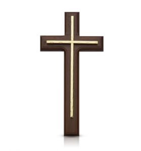 10" Walnut Finish and Brass Overlay Wall Cross