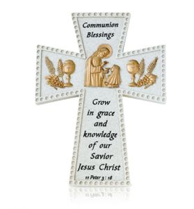 6" Stone Resin First Communion Girl Blessings Wall Cross