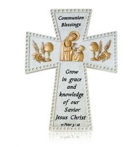 6" Stone Resin First Communion Boy Blessings Wall Cross