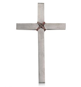 5 1/2" Pewter Wall Cross With Rope-Like Copper Wire