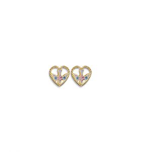 5/16" 18K Gold Plated Over Sterling Silver Enameled Dove and Heart Earrings