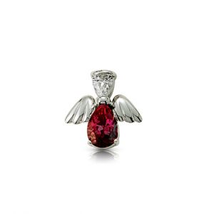 Sterling Silver January Garnet Birthstone Angel Wing Pin - 5/8"