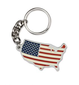 Enameled Finish American Flag USA Shaped Key Chain - 1 7/8"