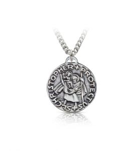 Sterling Silver Round St. Christopher Medal, Patron Saint of Travelers