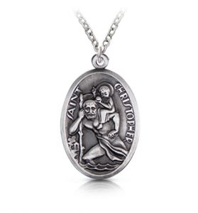 Brass Silver Finish Oval St. Christopher Medal - 15/16"