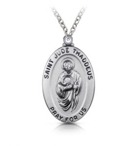 Sterling Silver Large Oval St. Jude Medal, Patron Saint of Hopeless Causes and Desperation - 1 1/16"