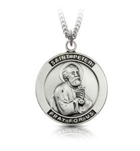 Sterling Silver Medal of St. Peter, Patron Saint of Fishermen - 1"  [2]