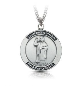 Sterling Silver Large Round St. Stephen Medal, Patron Saint Of Masons and Bricklayers - 1"