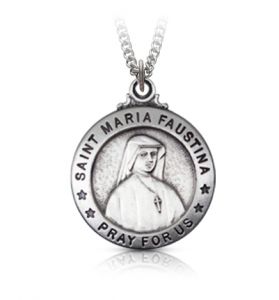 Sterling Silver Large Round St. Maria Faustina Medal - 15/16