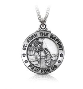 Sterling Silver Large Round St. John the Baptist Medal, Patron Saint of Baptism - 15/16"