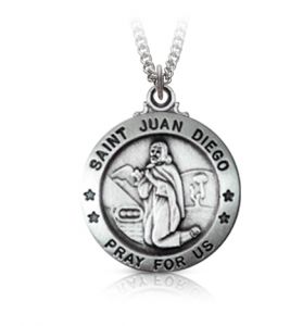 Sterling Silver Large Round St. Juan Diego Medal, Patron Saint of Indigenous People - 15/16"