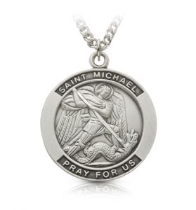 Sterling Silver Round St. Michael Medal, Patron Saint of Police Officers - 3/4"