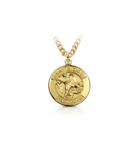 14K Gold Plated Over Sterling Silver Round St. Michael Medal, Patron Saint of Police Officers - 3/4"