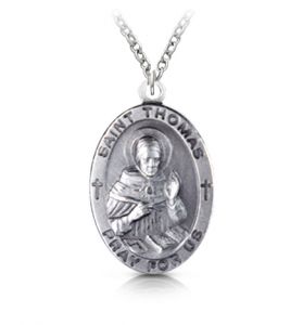 Sterling Silver Oval St. Thomas Medal, Patron Saint of Scholars and Lawyers - 1"