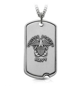 Sterling Silver U.S. Navy Dog Tag with Cross and Philippians 4:13 on Back - 1 1/8"