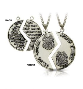 Round Sterling Silver Police Officer Mizpah Medal with Genesis 31:48-50 Verse on Back - 1 1/4" [1]