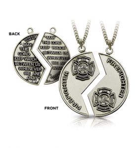 Round Sterling Silver Fire Fighter Mizpah Medal with Genesis 31:48-50 Verse on Back - 1 1/4" [1]