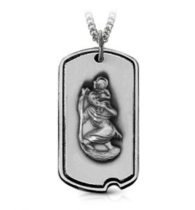 Sterling Silver Dog Tag St. Christopher Medal, Patron Saint of Travelers - 1 1/8"