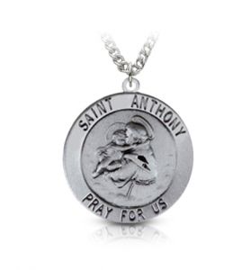 Sterling Silver Large Round St. Anthony Medal, Patron Saint of Lost Articles - 15/16"