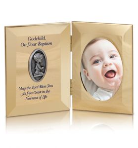 Gold Metal Boy Godchild Baptism Photo Frame - 8" x 5"