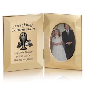 Gold Plated Chalice First Holy Communion Double Photo Frame - 8" x 5 1/2"