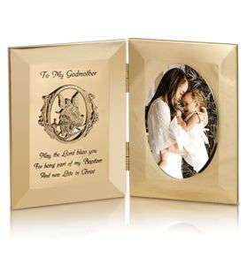 Gold Metal Boy Godmother Baptism Photo Frame - 8" x 5"