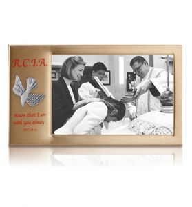 Gold Metal RCIA (Rite of Christen Initiation) Photo Frame - 8" x 4 1/2"