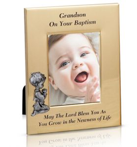 Metal Grandson Baptism Photo Frame - 6" x 8"