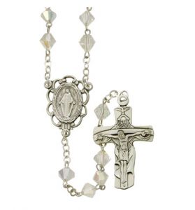 8mm Tin Cut Crystal Rosary Necklace with Sterling Silver Center and Crucifix