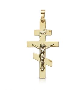 14K Gold Crucifix Pendant in a Orthodox Style Design - 1 1/4"