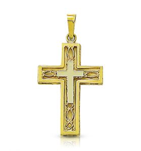 14K Gold Cross Pendant in a Pierced Inner Cross Design - 7/8"