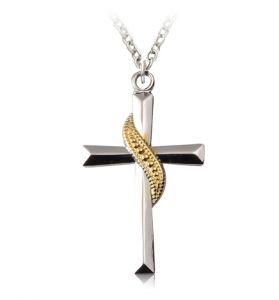 Two-Tone Sterling Silver Sash Cross Necklace - 15/16"