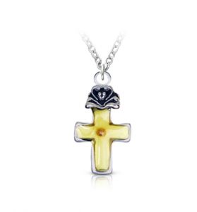 Silver Plated Cross with Mustard Seed Center Necklace