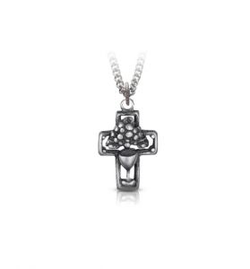 Antiqued Silver Plated First Communion Chalice Cross Necklace - 13/16"