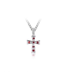 Silver Plated Glass Crystal January Birthstone Flared Cross Necklace - 5/8"