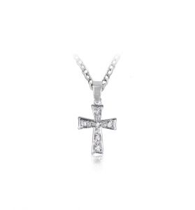 Silver Plated Glass Crystal April Birthstone Flared Cross Necklace - 5/8"