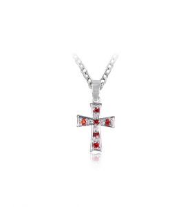 Silver Plated Glass July Birthstone Flared Cross Necklace - 5/8"