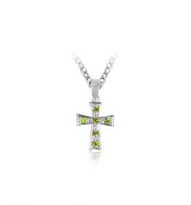 Silver Plated Glass Crystal August Birthstone Flared Cross Necklace - 5/8"