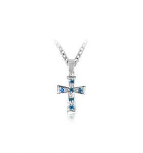 Silver Plated Glass Crystal September Birthstone Flared Cross Necklace - 5/8"