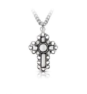 Pewter Pierced Filigree Cross Necklace - 1 1/8"