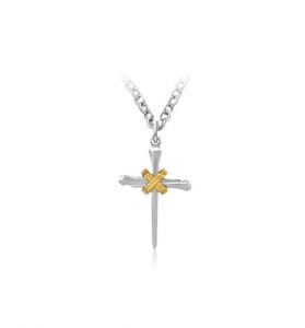 Two-Tone Sterling Silver Rope and Nail Cross Necklace - 3/4"