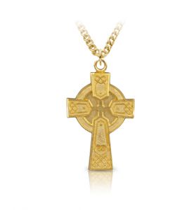 14K Gold Plated Over Sterling Silver Large Celtic Cross - 1 1/4"