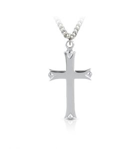 Sterling Silver Budded Ends Cross Necklace - 1 1/4"