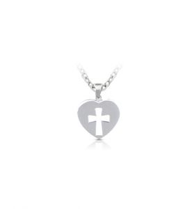 Sterling Silver Heart with Pierced Cross Necklace - 5/8"