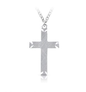 Sterling Silver Engraved Ends Cross Necklace - 1"