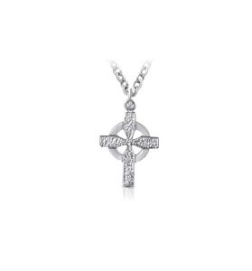 Sterling Silver Hammered Texture Celtic Cross Necklace - 3/4"
