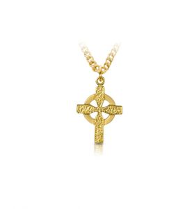 14K Gold Plated Hammered Texture Celtic Cross Necklace - 3/4"