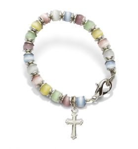 Multi-Color Beads Baby Bracelet with 
Cross Charm - 4"