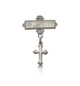 Sterling Silver Cross Godchild Bar Pin - 1"