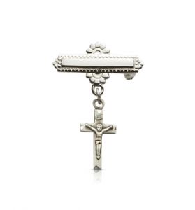 Sterling Silver Baby Crucifix Bar Pin - 1"